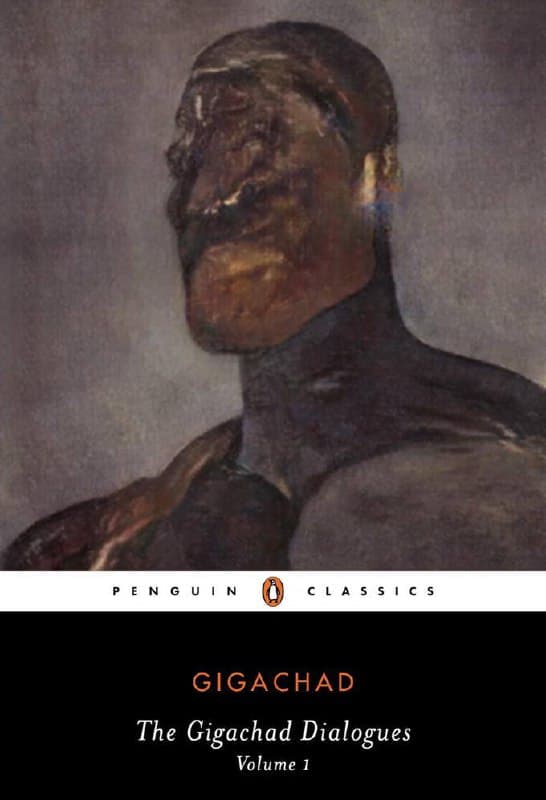 Surreal GigaChad with distorted features and muscular physique.