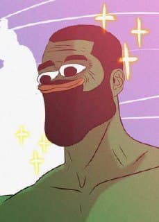 Muscular character with a beard smiling confidently.