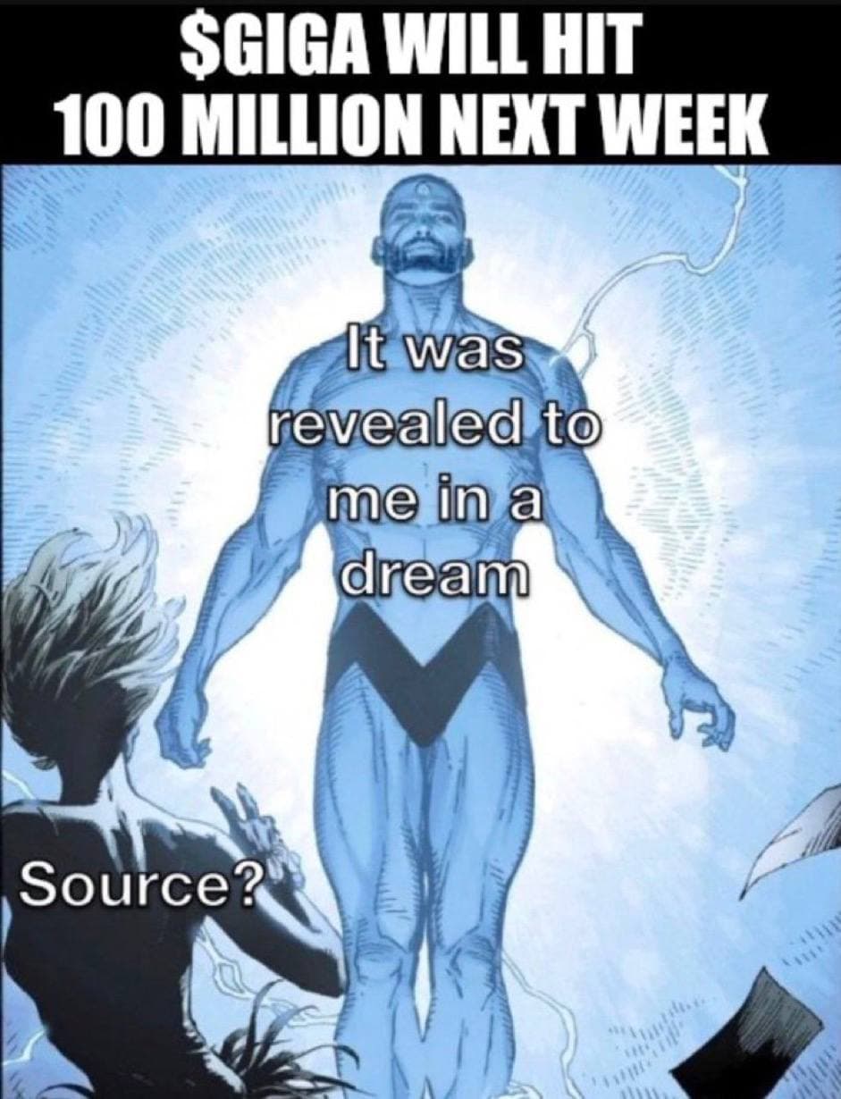 A blue figure predicts a crypto milestone to a smaller character.