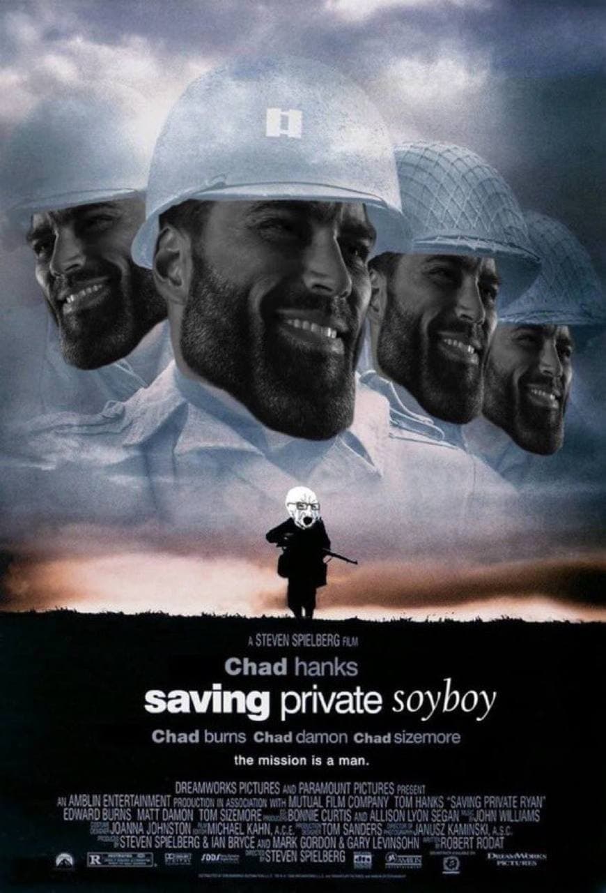 A humorous parody of 'Saving Private Ryan' featuring GigaChad.