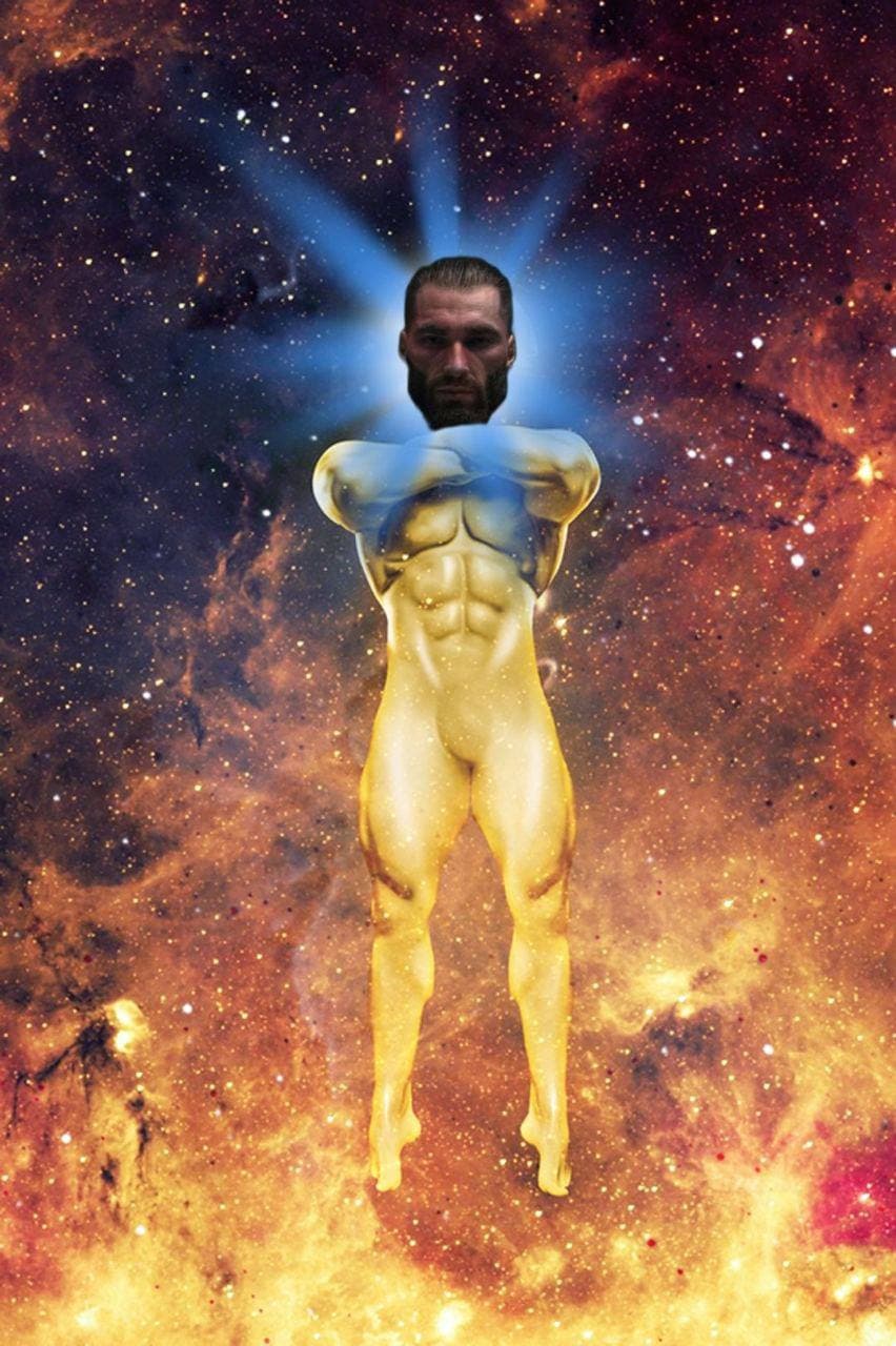 Muscular figure in space with a confident look.