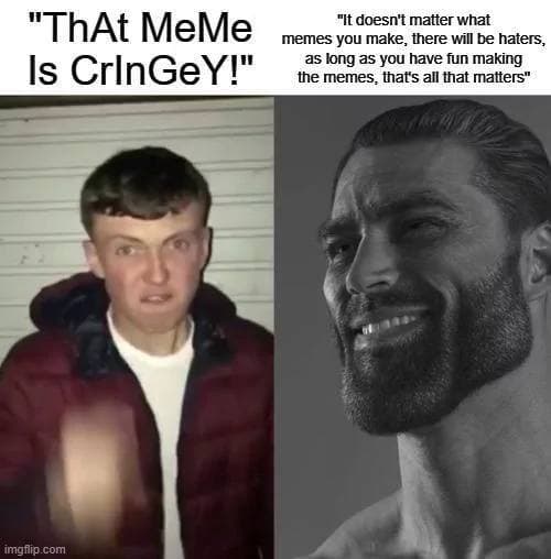 A frustrated boy and a confident muscular man in a meme format.