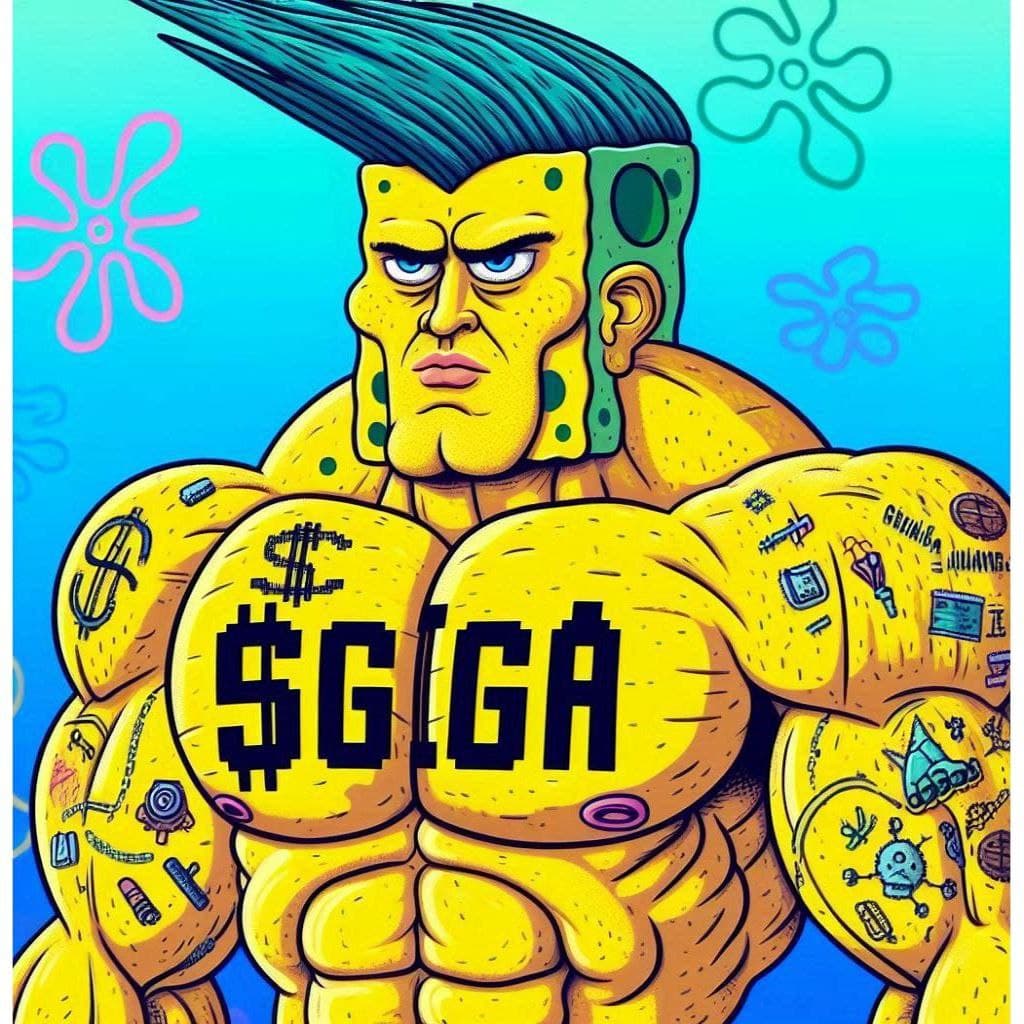 Muscular cartoon character showcasing '$GIGA' on his chest.