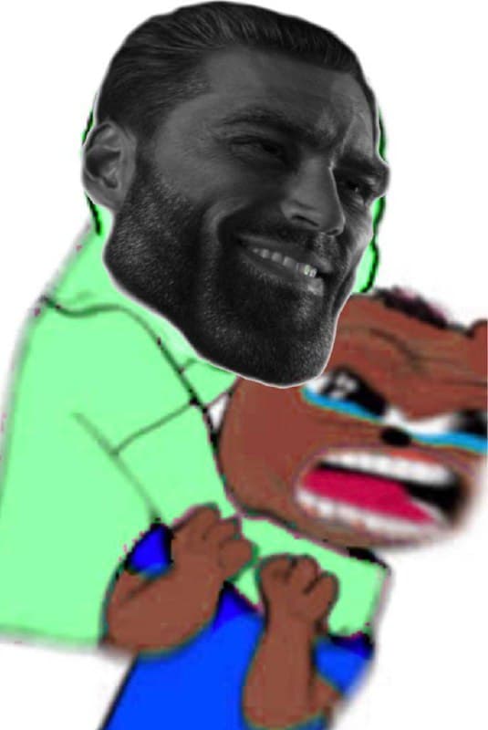 Muscular man playfully grabbing an angry cartoon character.
