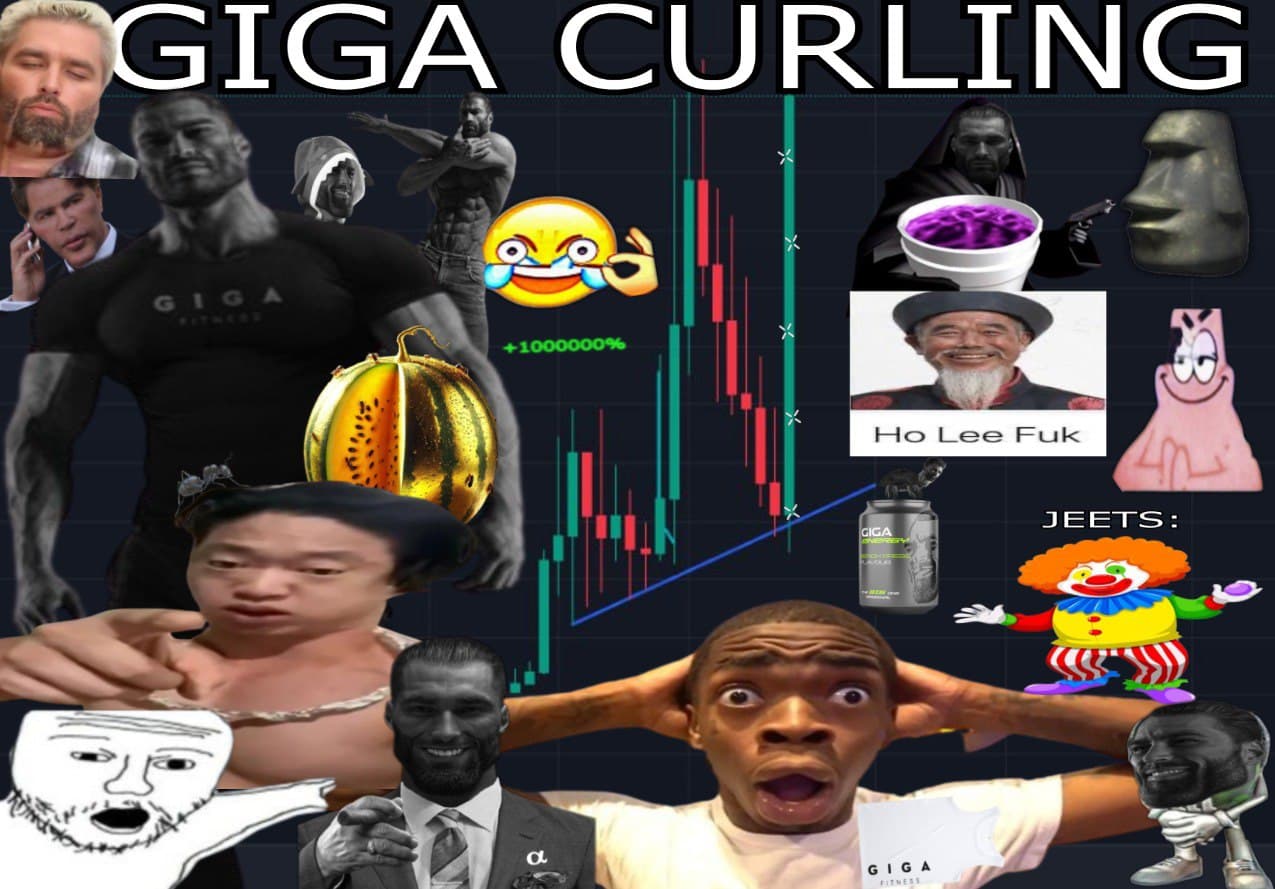 A chaotic meme collage with muscular figures and expressions.