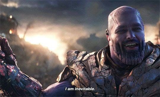 Thanos-like figure claiming inevitability in an epic scene.