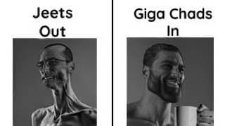 Comparison of a frail man and a muscular man.