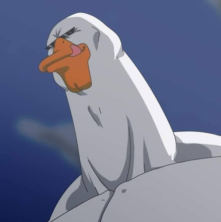 Muscular goose posing confidently with a dramatic backdrop.