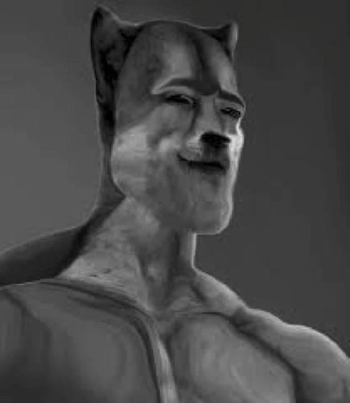 A muscular humanoid figure with a dog head smirking.