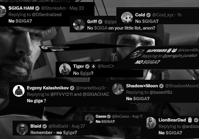 Twitter replies questioning the inclusion of '$GIGA'.