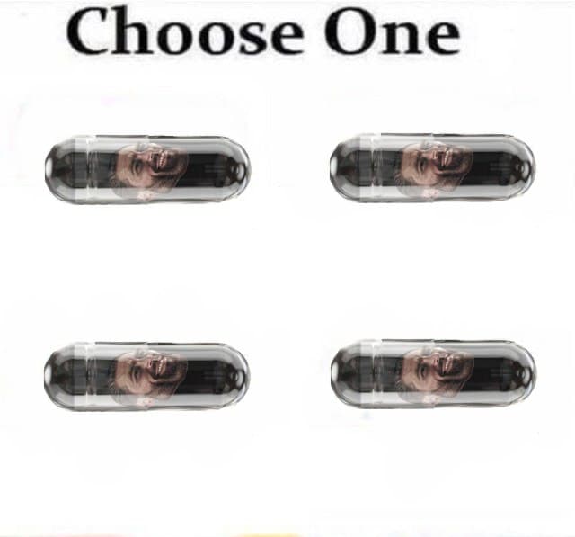 Four capsules with a smiling muscular man inside and 'Choose One' text.