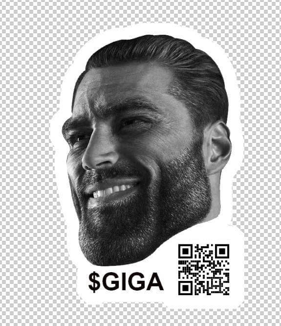 GigaChad meme with a smiling muscular man and QR code.