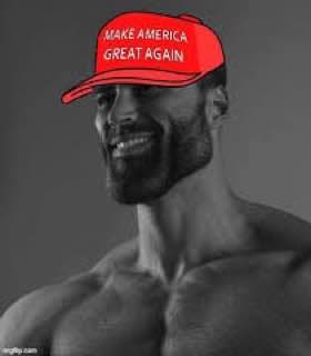 Muscular man with a red MAGA hat smiles widely.