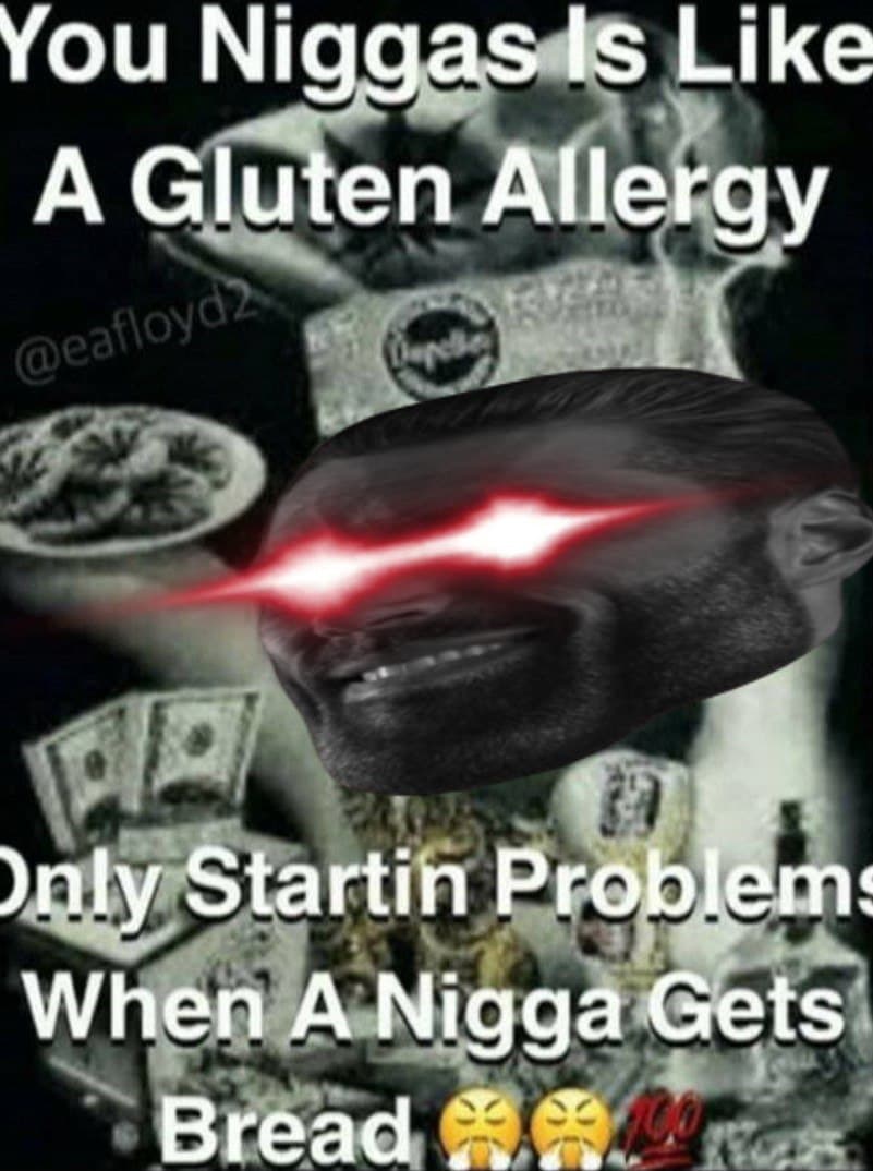 GigaChad meme with money and food, humorous text overlay.