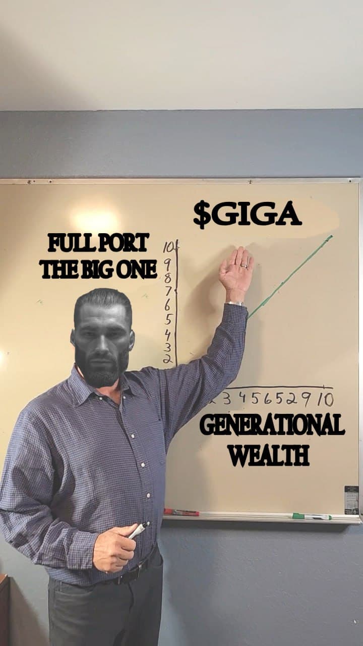Man pointing at wealth chart with GigaChad face overlay.