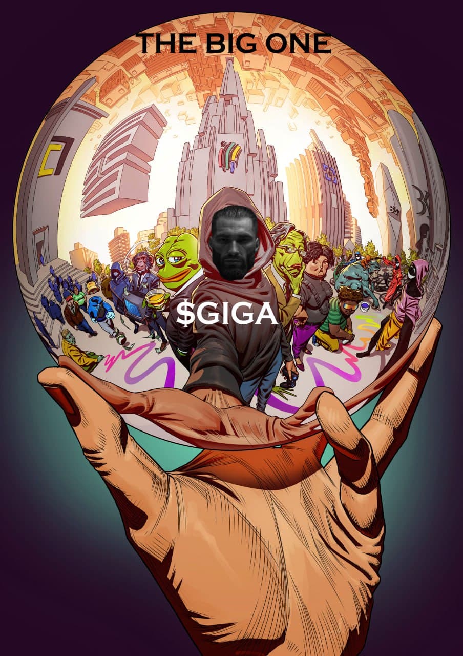 A hand holds a crystal ball depicting a crowd with GigaChad.