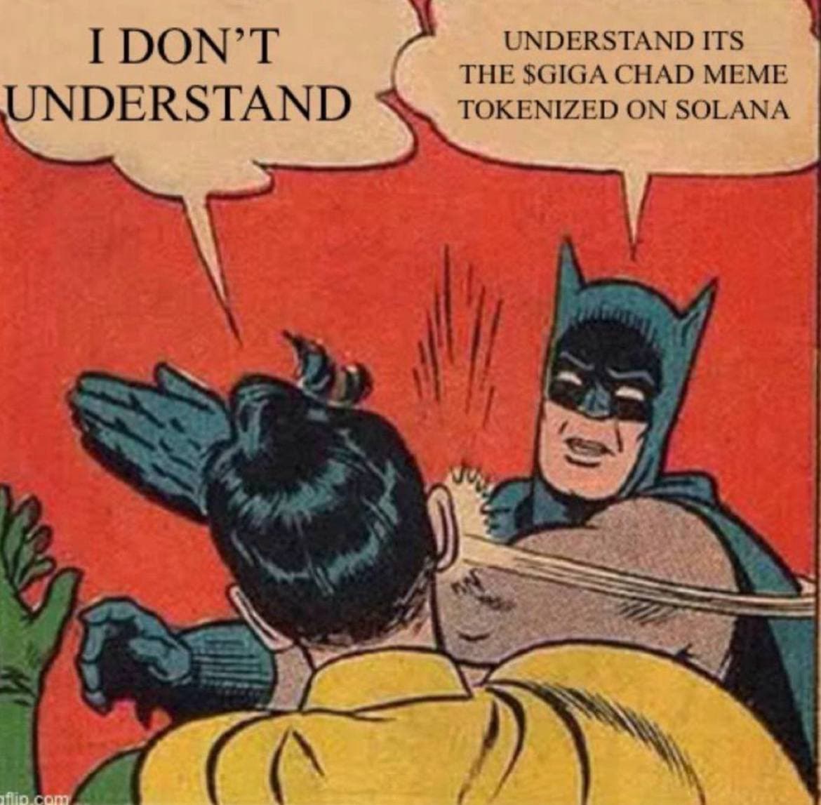 Batman slaps Robin while discussing the $GIGA CHAD meme token.