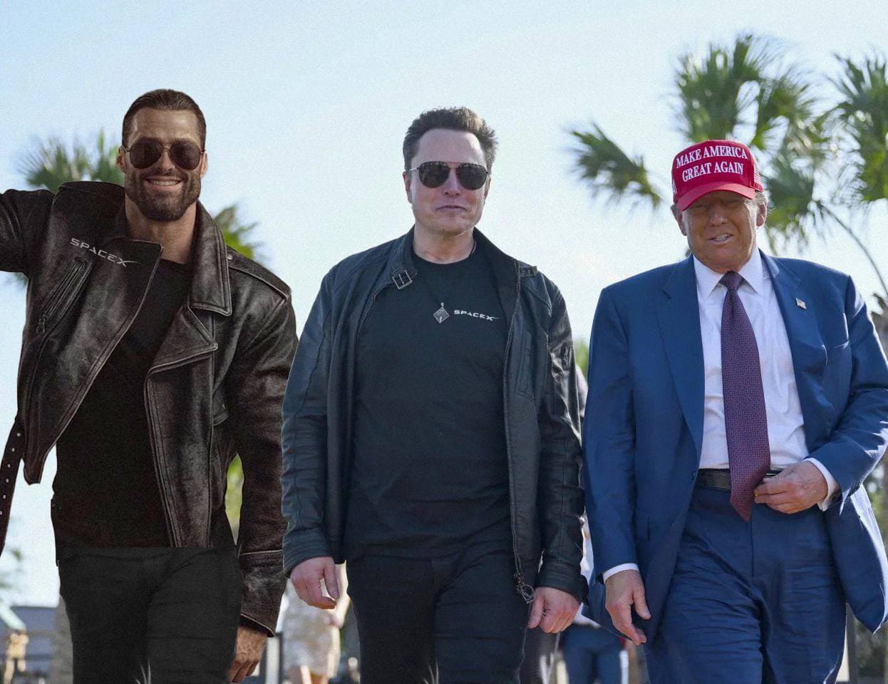 Three men walking together, showcasing confidence and camaraderie.