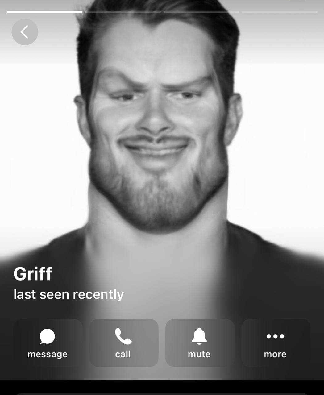 Distorted GigaChad face with a sly smile.