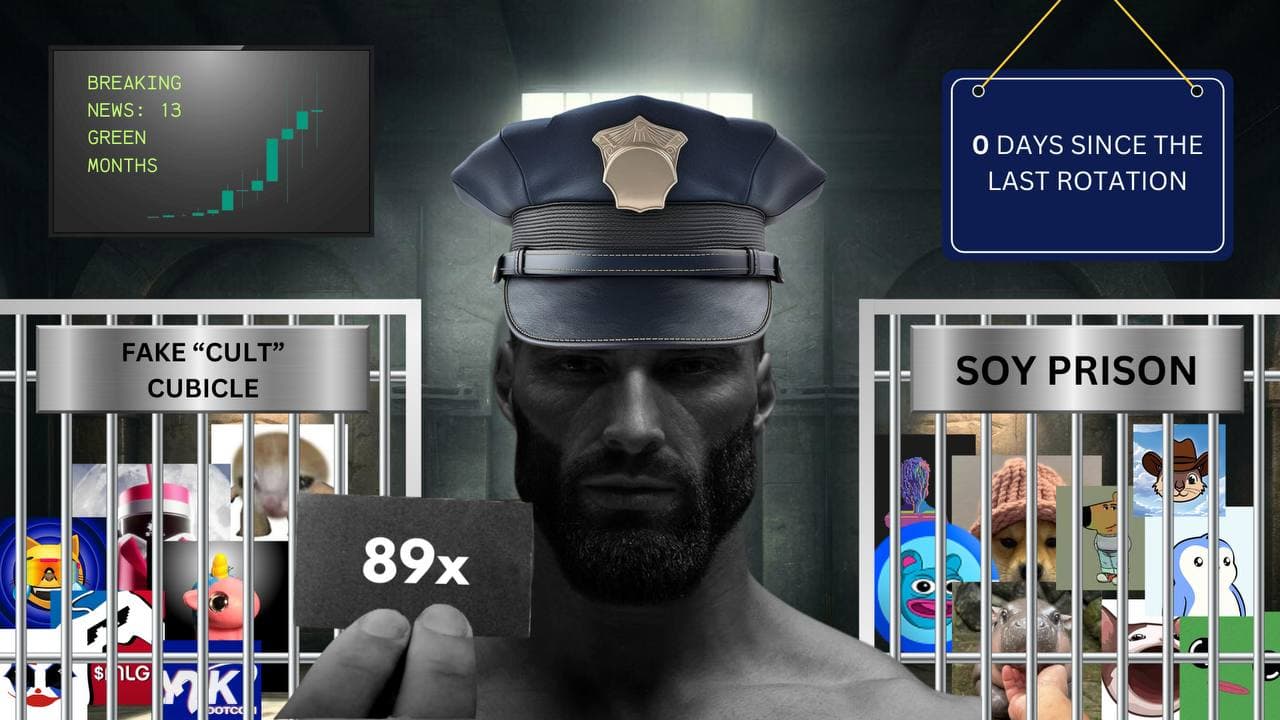 Muscular man presents '89x' with prison cells in background.