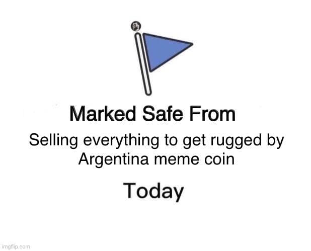 A blue flag graphic with safety announcement about a meme coin.