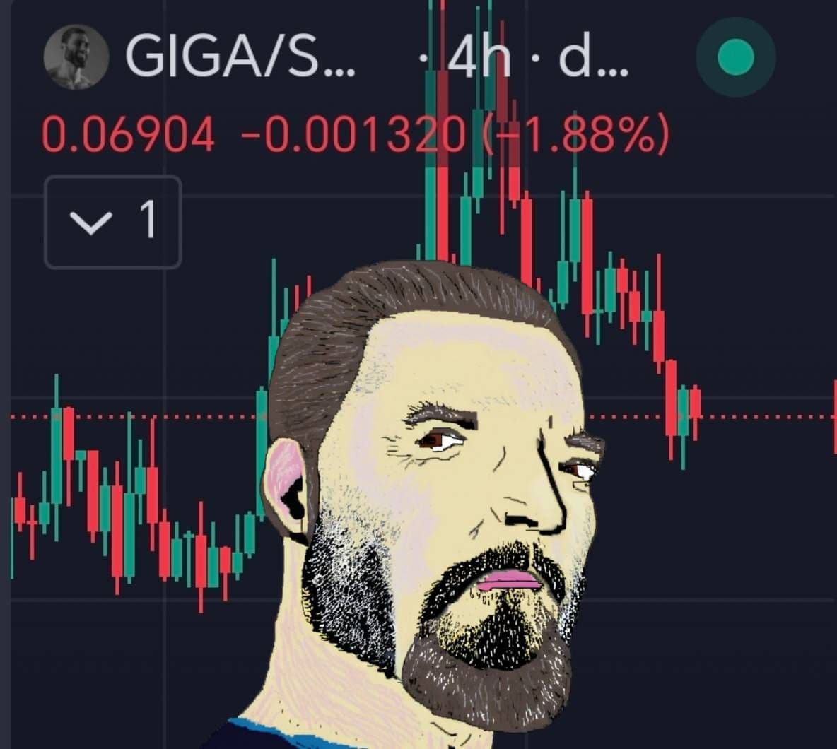 Stylized man over a fluctuating cryptocurrency chart.