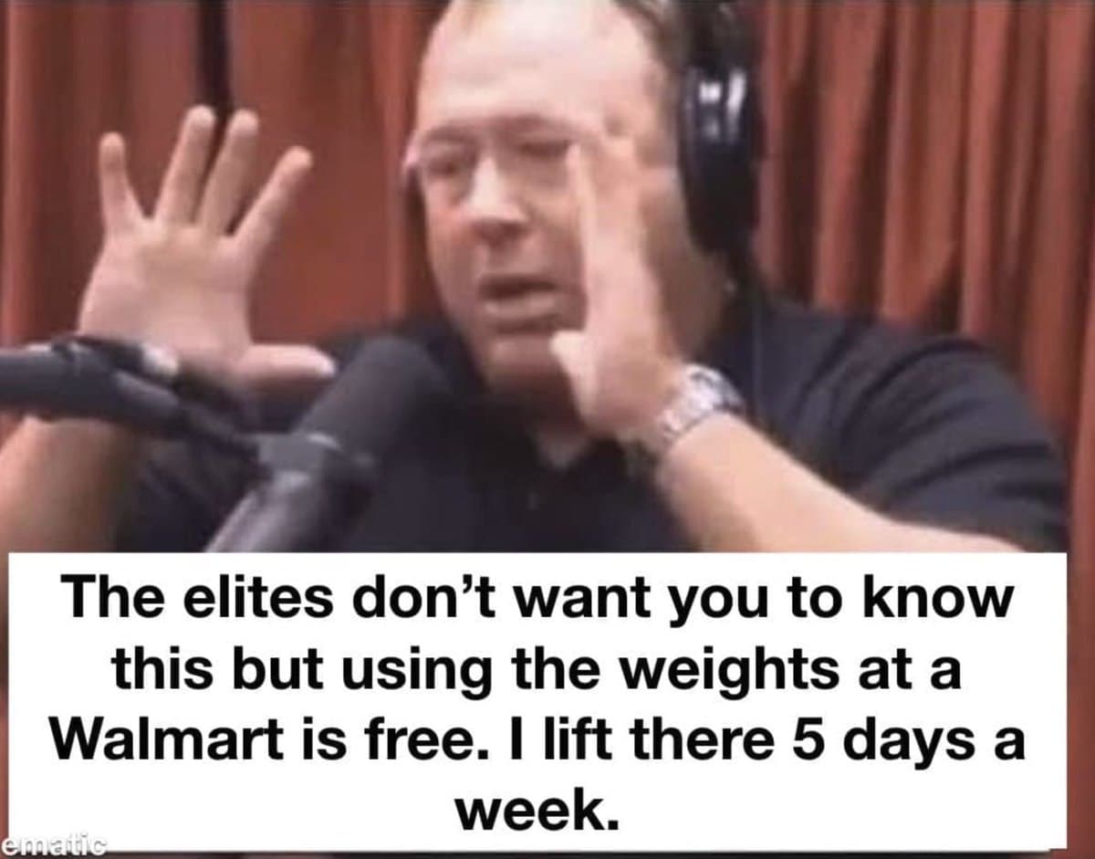 Man passionately discussing Walmart weights conspiracy.