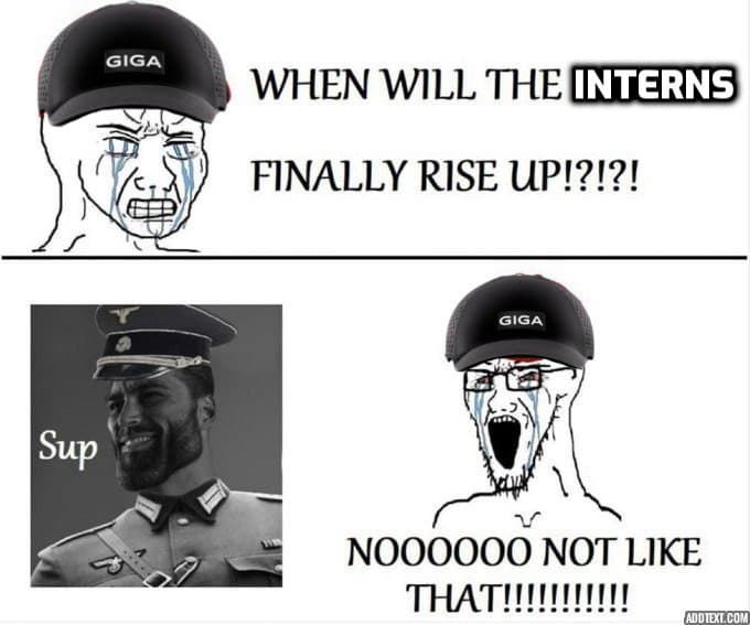 A meme about intern expectations and reactions.
