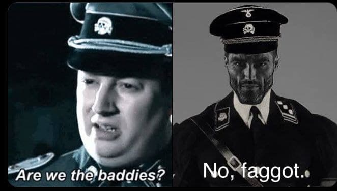 Two soldiers discussing morality with a sarcastic response.