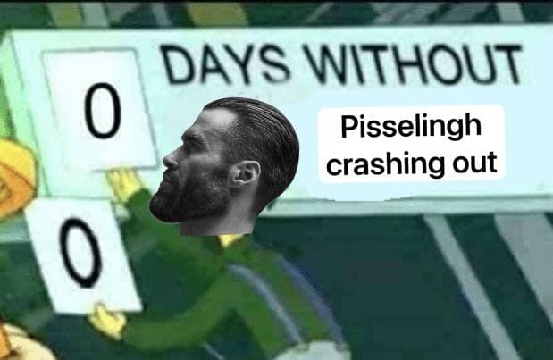 Meme showing 0 days without crashing, featuring GigaChad face.