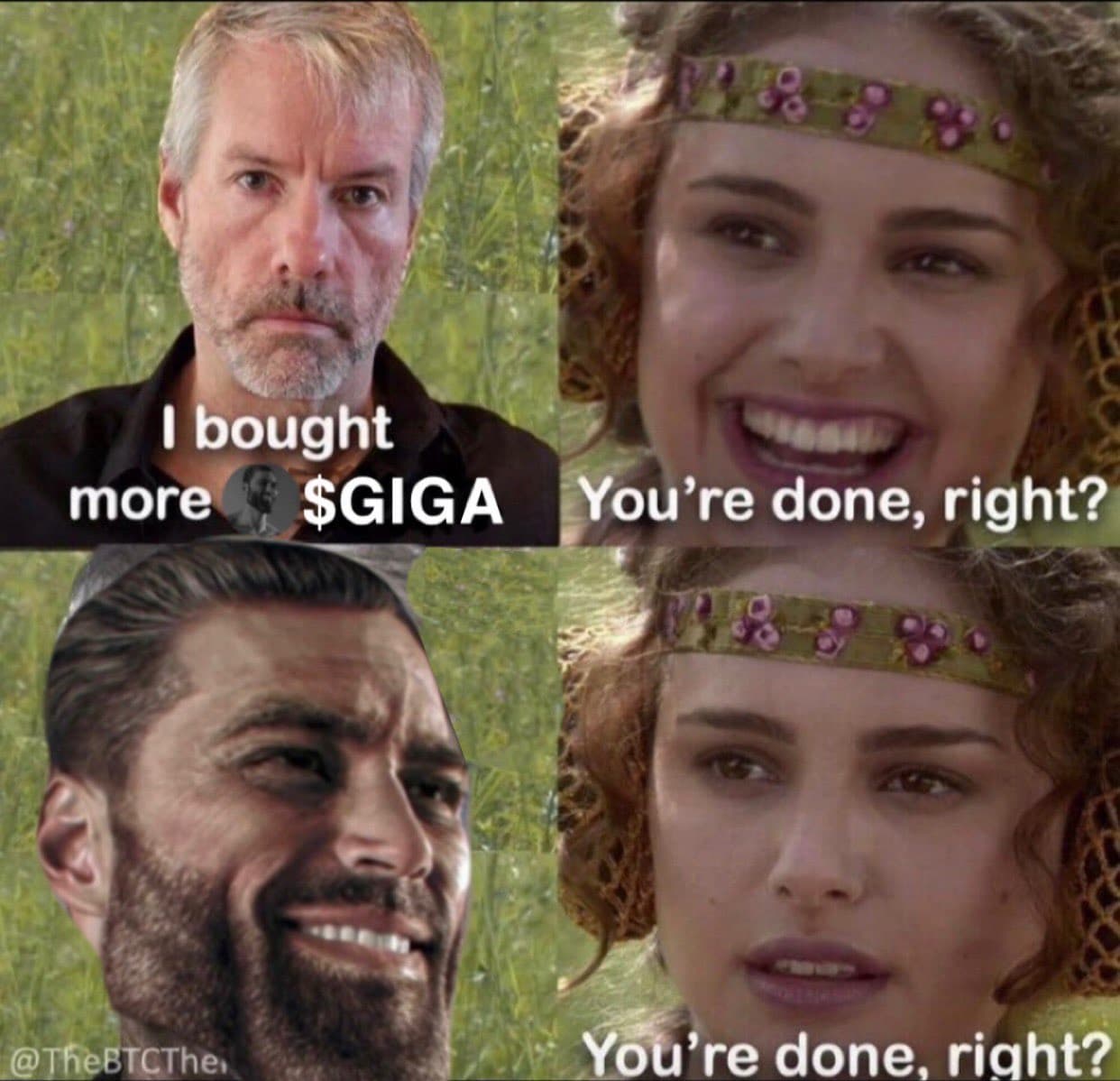 Man talking about buying GIGA while woman questions him.