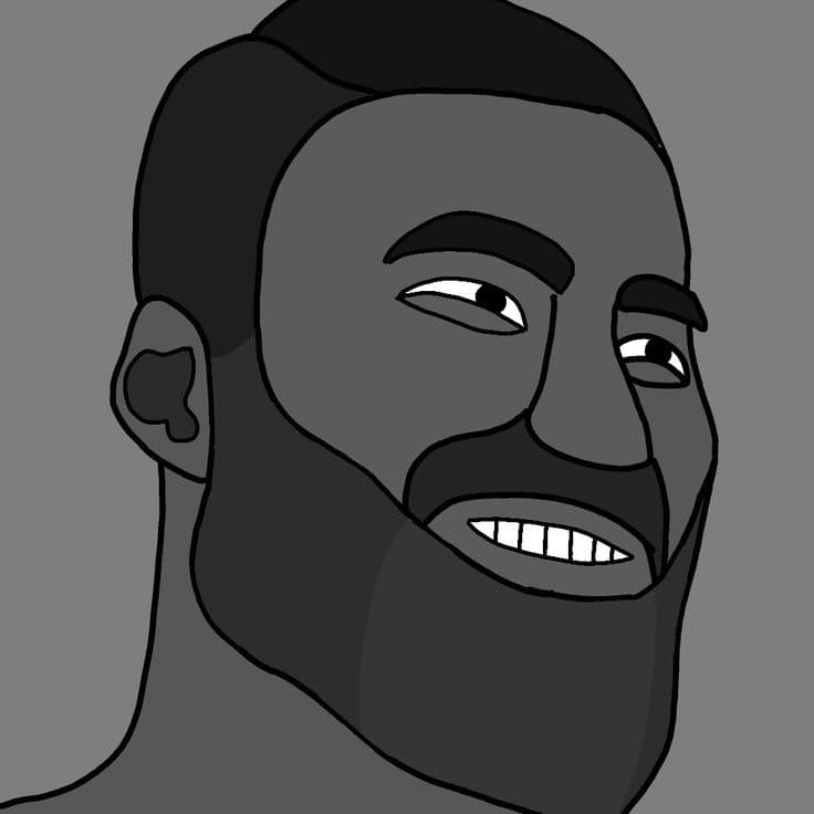 Cartoon image of a muscular man with a confident expression.