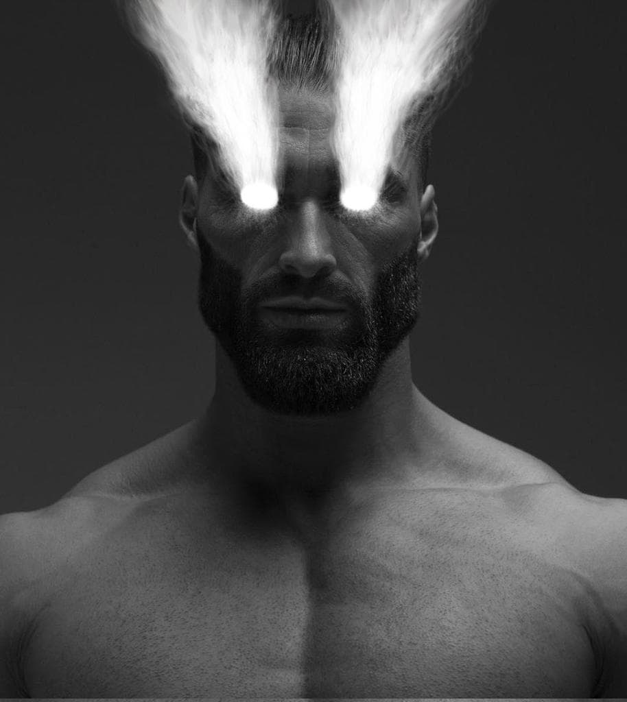 Muscular man with light beams shooting from his eyes.