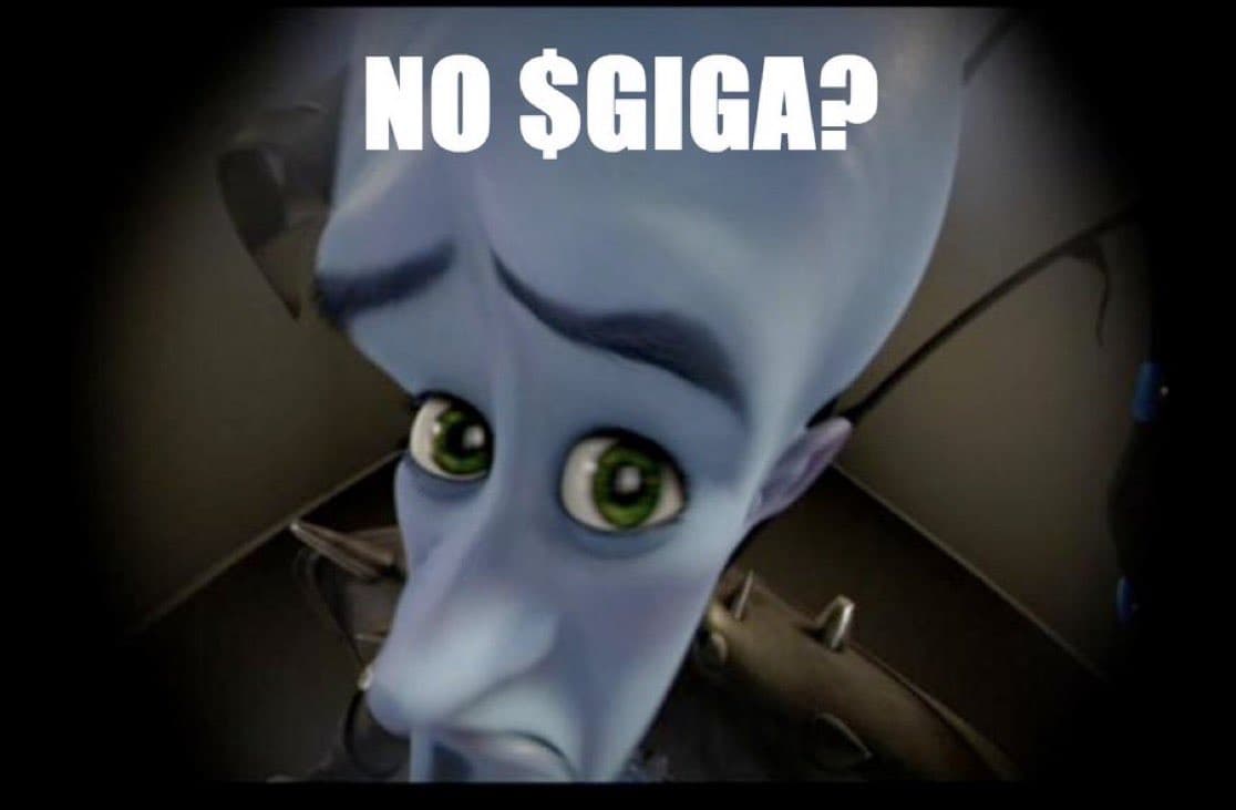 Sad cartoon character asking about missing '$GIGA'.