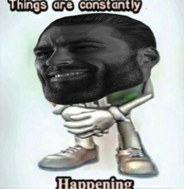 Muscular man with mascot body and humorous text.