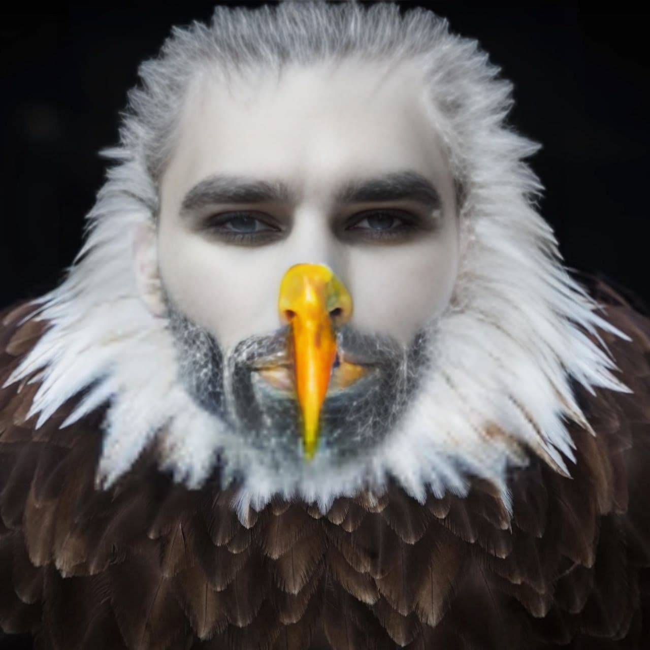 A man with an eagle's head and feathers.