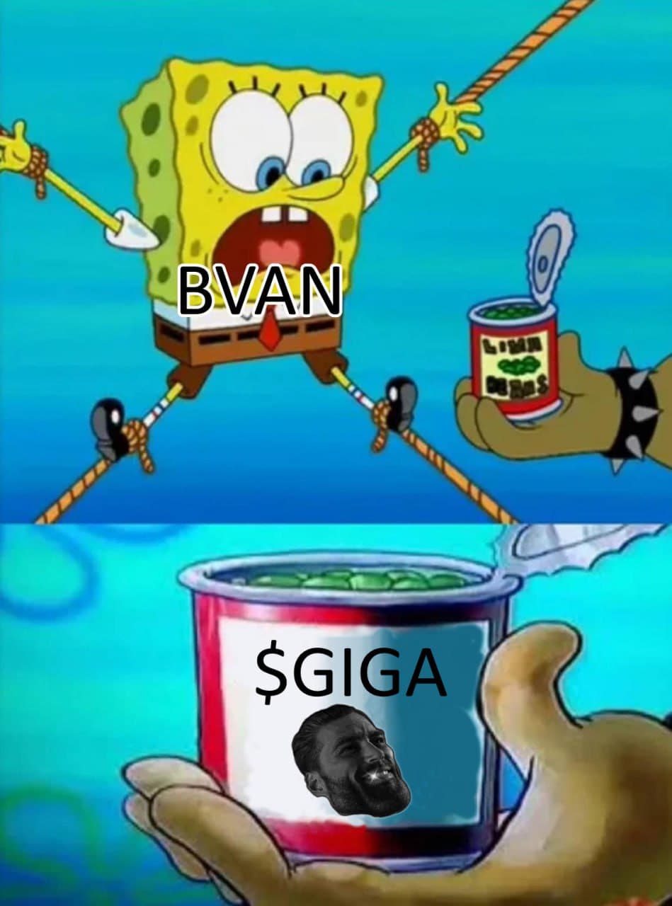 SpongeBob panicking over '$GIGA' can while being restrained.