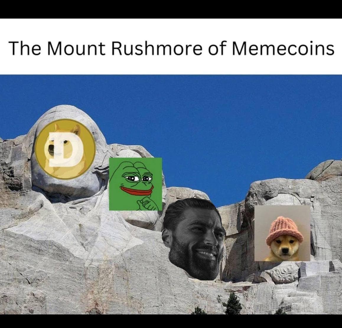 A humorous take on Mount Rushmore featuring meme characters.