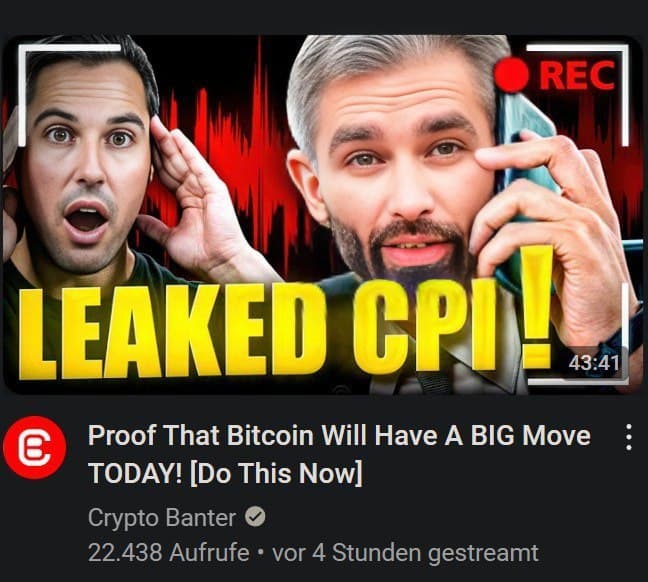 Two men reacting to Bitcoin news about CPI leak.