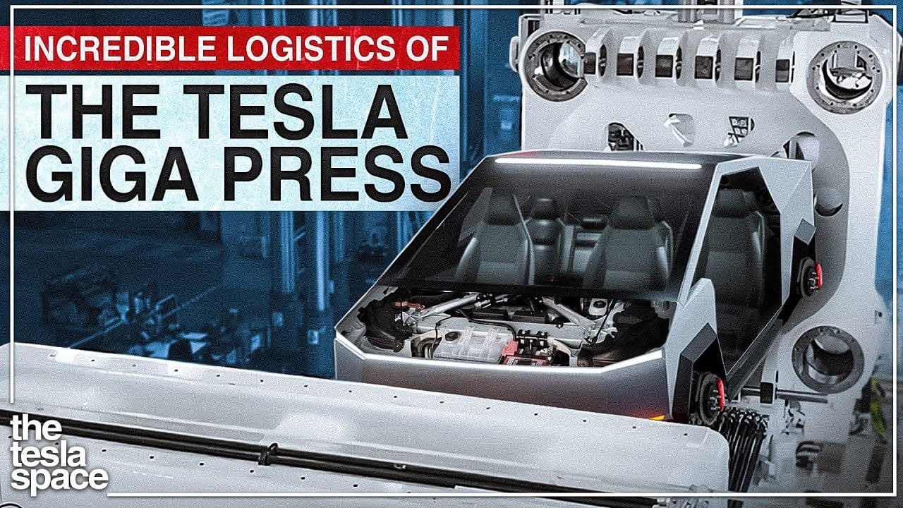 Tesla Giga Press assembly process with futuristic vehicle