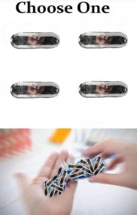 Choose one meme with capsules and laughing faces.