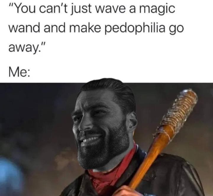 GigaChad smiles confidently while holding a baseball bat.