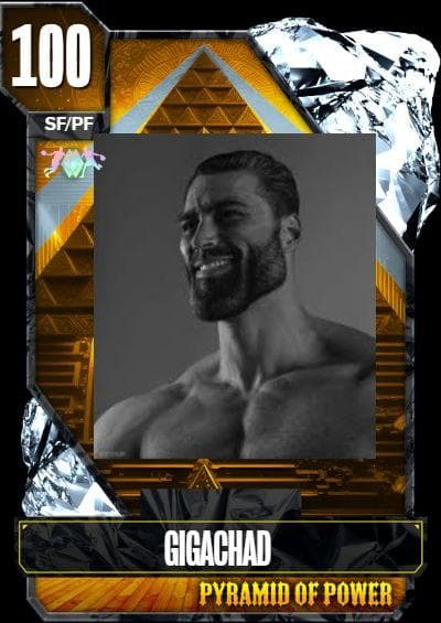Muscular man with a bold smile on a stylized card.