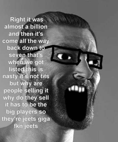 A muscular man yelling with dramatic text about market issues.