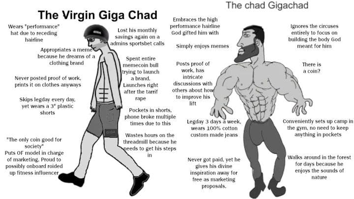 A meme comparing Virgin Giga Chad to Chad Gigachad.