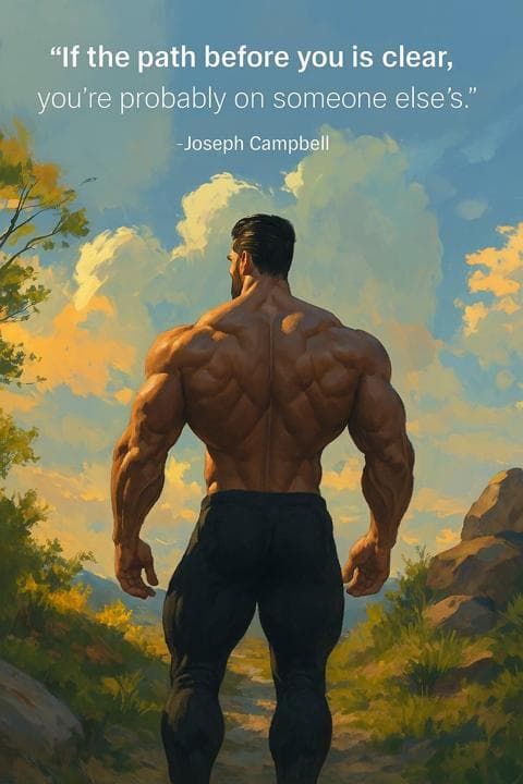 Muscular man looking at a clear path in nature.