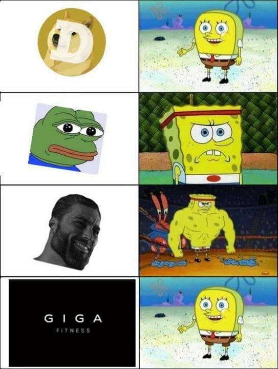 SpongeBob transforms into a muscular version in a fitness meme.