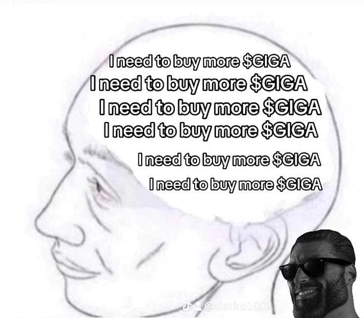 Character repeatedly states needing to buy more $GIGA.