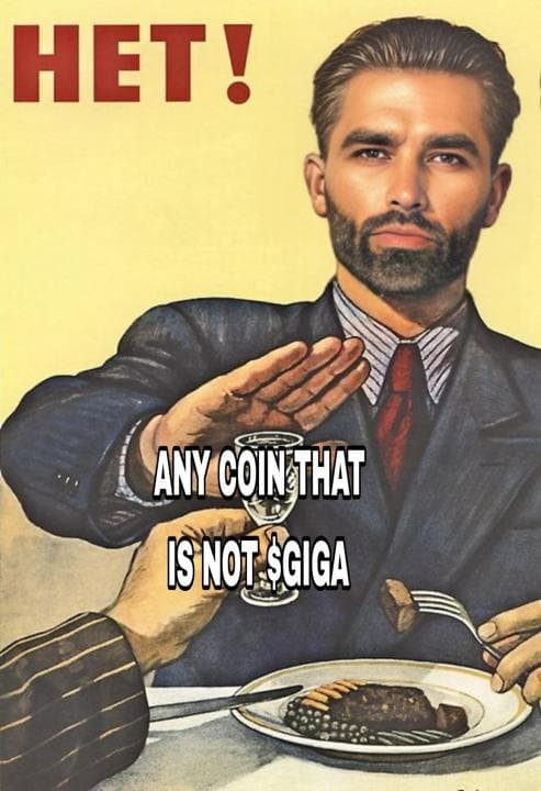 Man rejecting coins that aren't $GIGA while dining fancy.