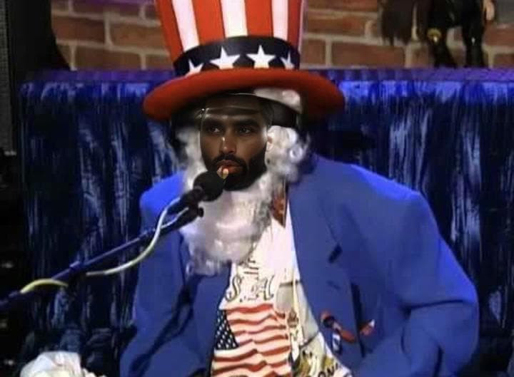 Man in Uncle Sam costume with an edited face.